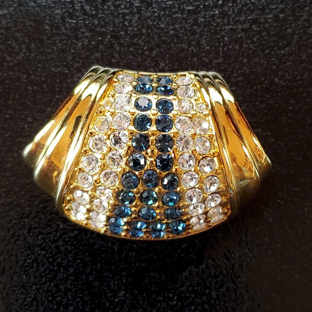 Vintage Ellen Kiam Gold Tone Blue/Clear Rhinestone Slide Pendant